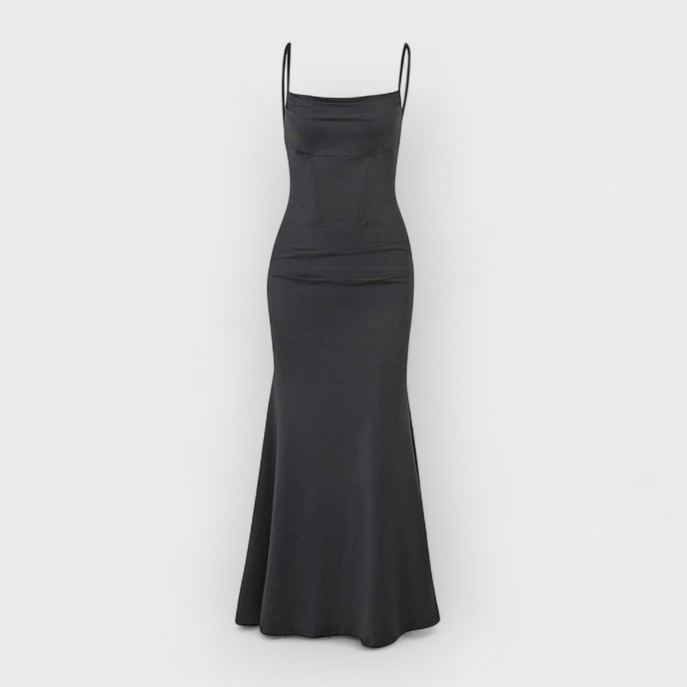 Square Neck Ruched Corset Fishtail Evening Maxi Dress