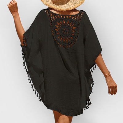 Hand Crochet Loose Fringe Sunflower Beach Blouse Cover Up