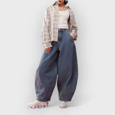 Washed Blue Oversized Balloon Jeans