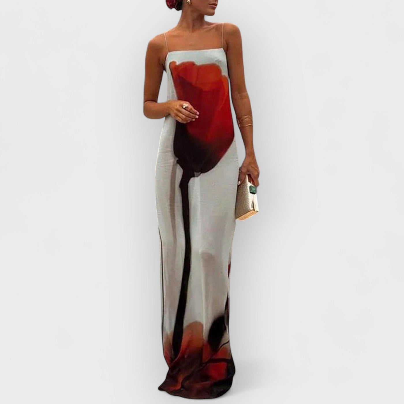 Vacation Abstract Tulip Print Slip H-Line Maxi Dress