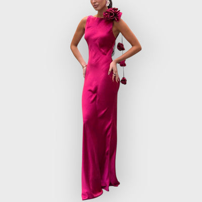 Formentera Flower Satin Ribbon Maxi Dress