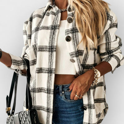 Plaid Casual Brushed Wool Cardigan Jacket