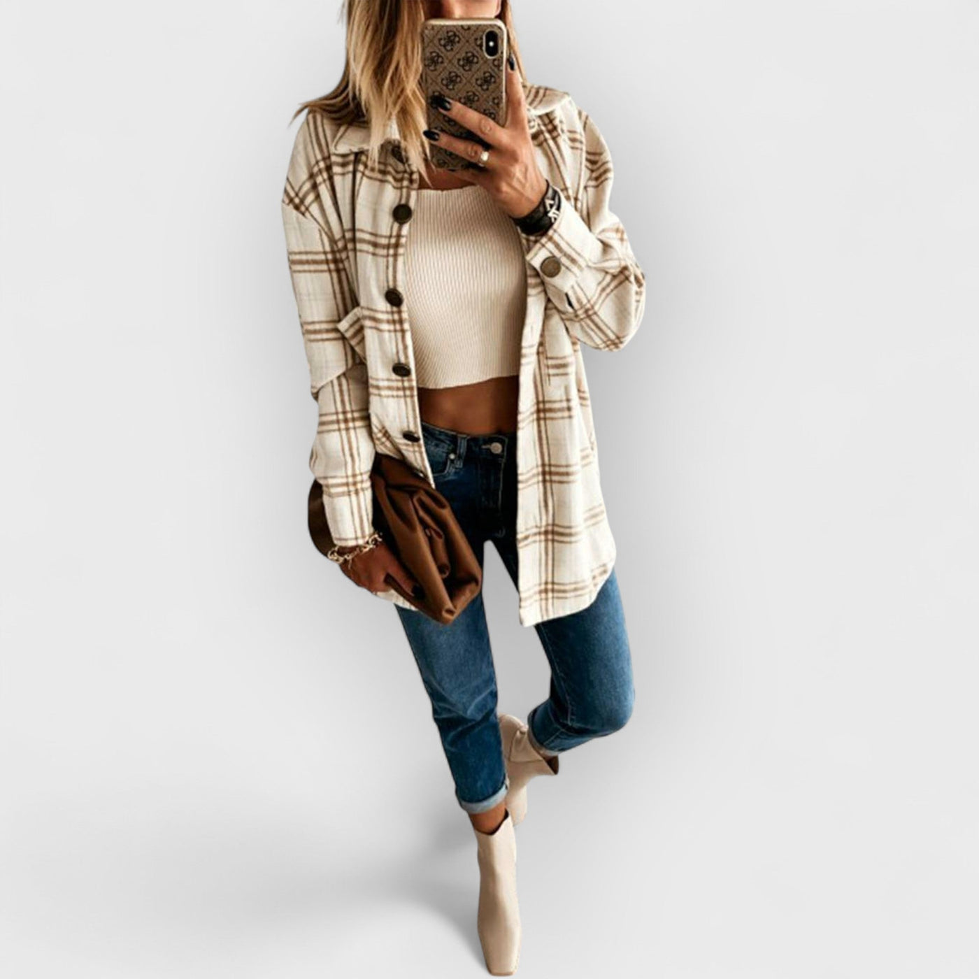 Plaid Casual Brushed Wool Cardigan Jacket