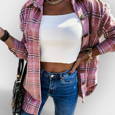 Plaid Casual Brushed Wool Cardigan Jacket