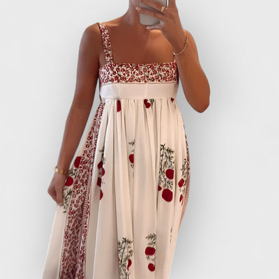 Square Neck Paneled Floral Print Maxi Dress