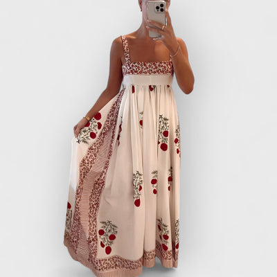 Square Neck Paneled Floral Print Maxi Dress