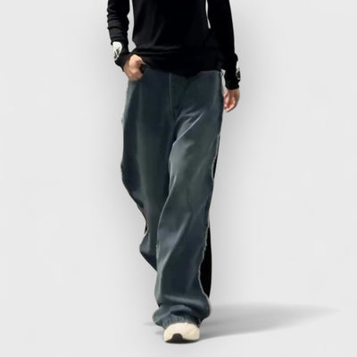 Black Denim Patchwork Raw Edge Jeans