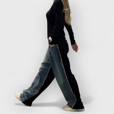 Black Denim Patchwork Raw Edge Jeans