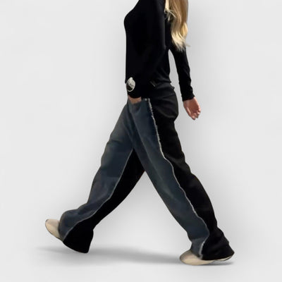 Black Denim Patchwork Raw Edge Jeans