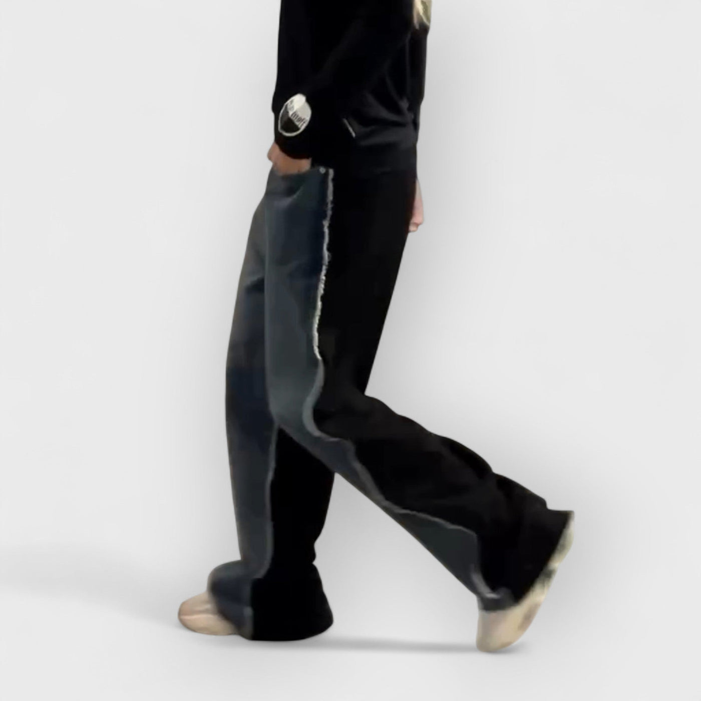 Black Denim Patchwork Raw Edge Jeans