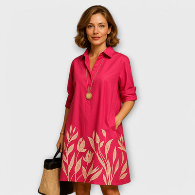 Modern Shirt Dress with Collar and Three-Quarter Sleeves