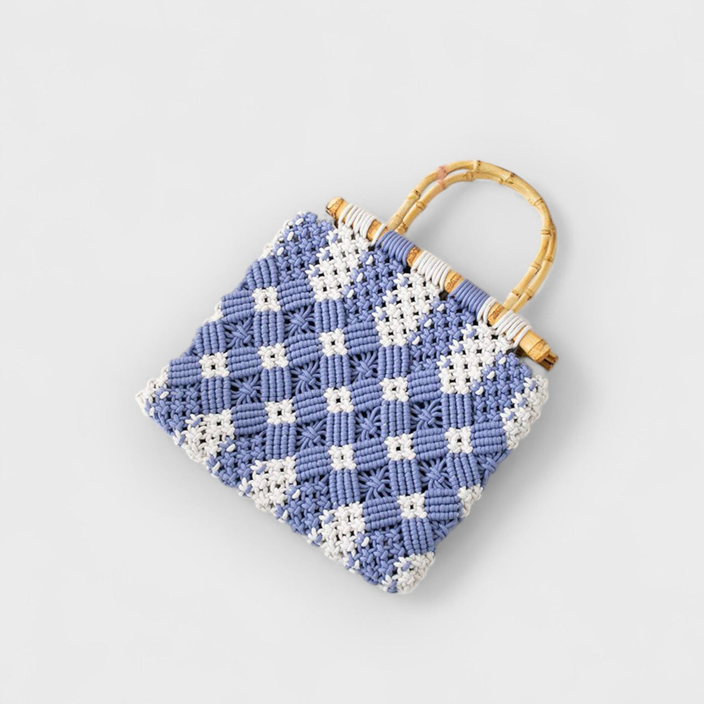 Bamboo Handle Two-Tone Woven Handbag