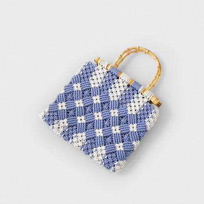 Bamboo Handle Two-Tone Woven Handbag