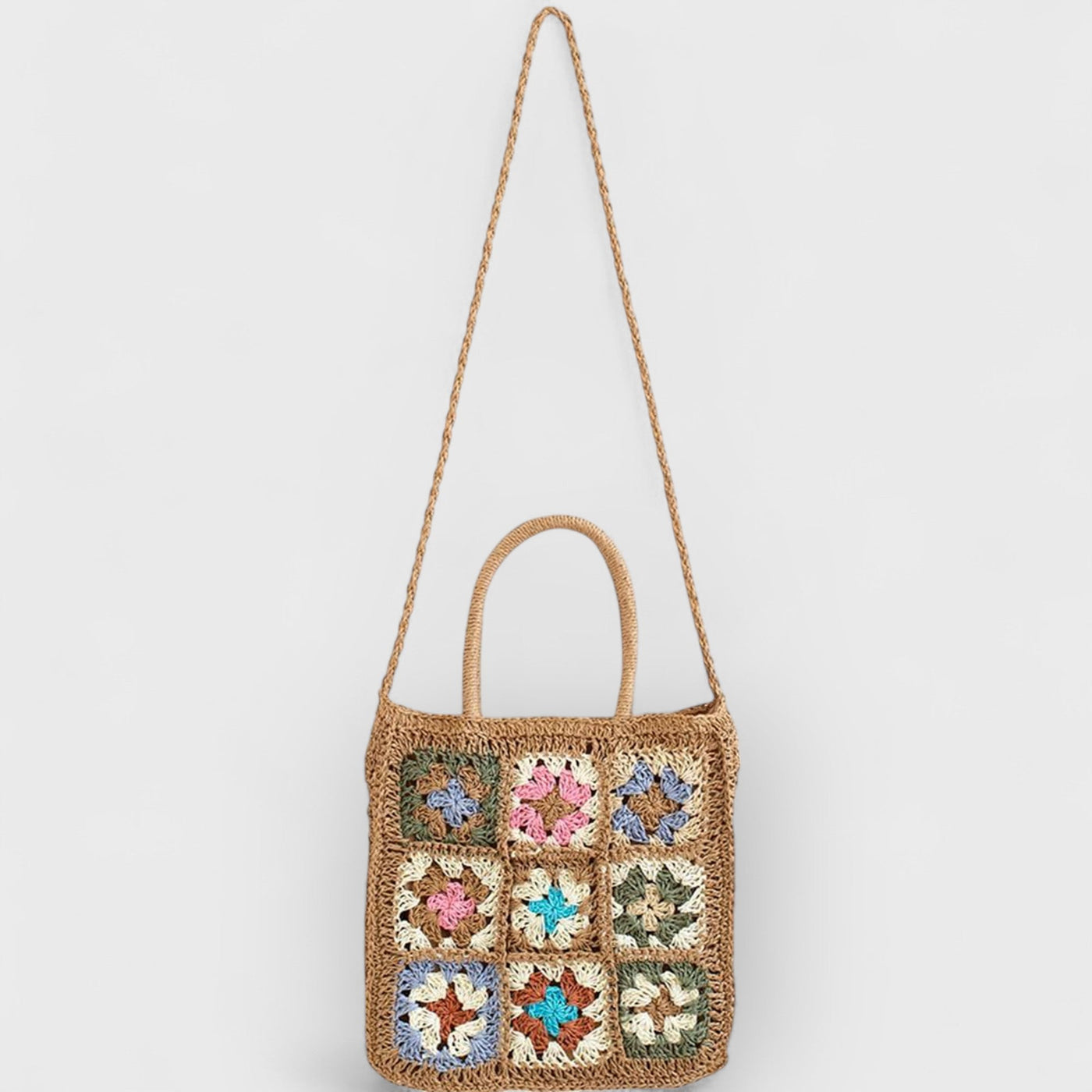 Colored Flower Woven Straw Bag
