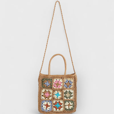 Colored Flower Woven Straw Bag