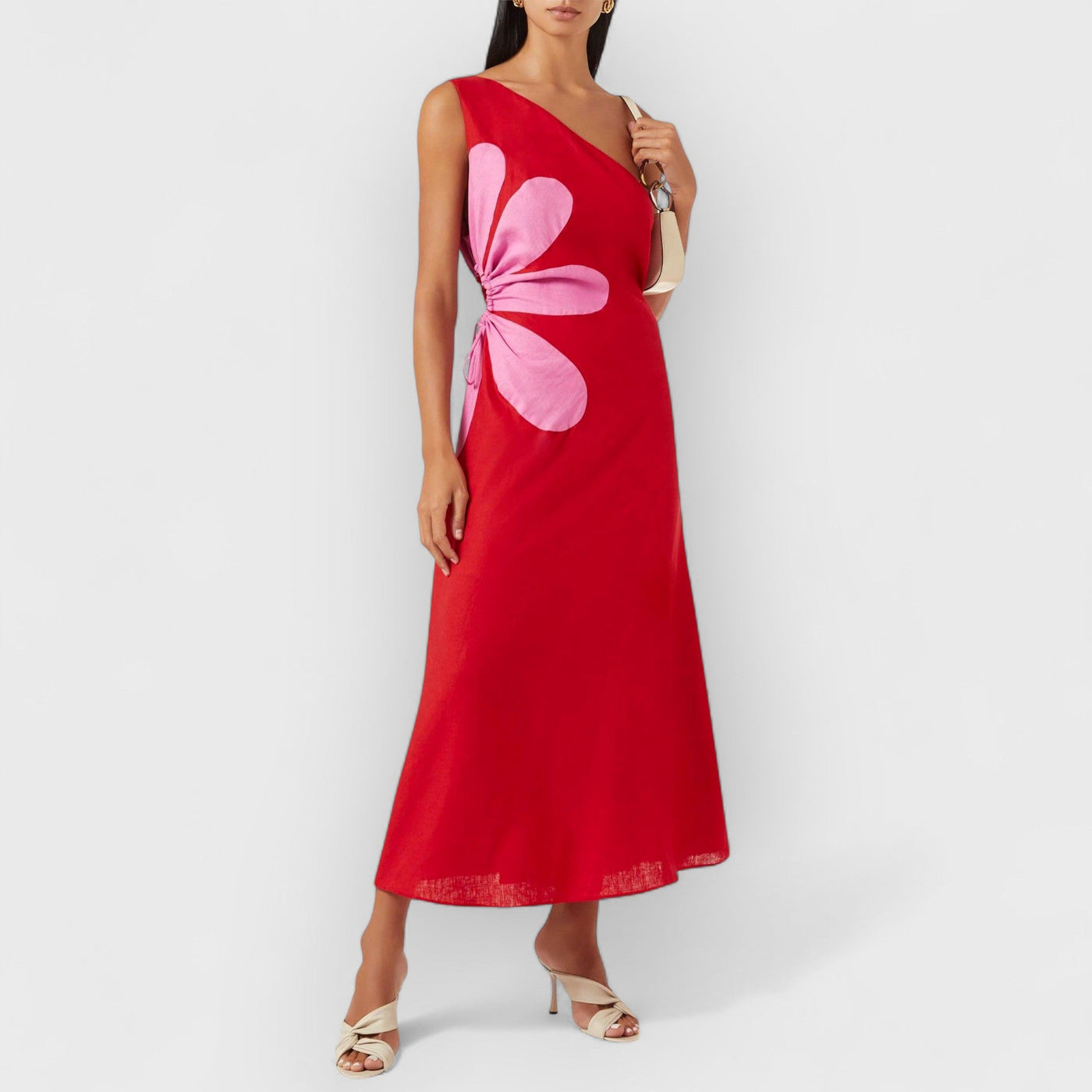 Positioned Floral Print Off-Shoulder Midi Dress