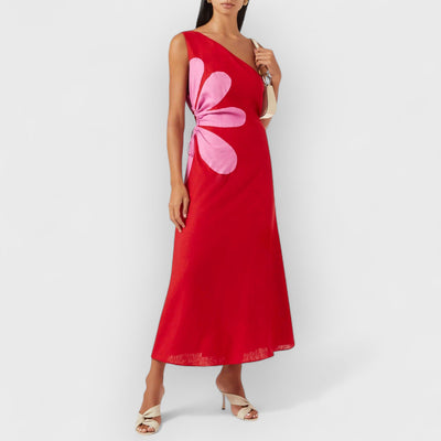Positioned Floral Print Off-Shoulder Midi Dress