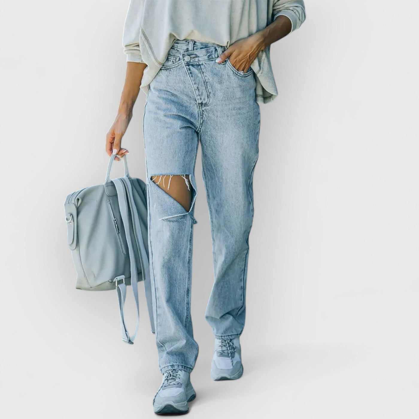 Trendy Asymmetric Distressed Denim Jeans