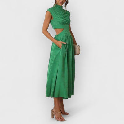 Cutout Waist Pocketed Vacation Midi Dress
