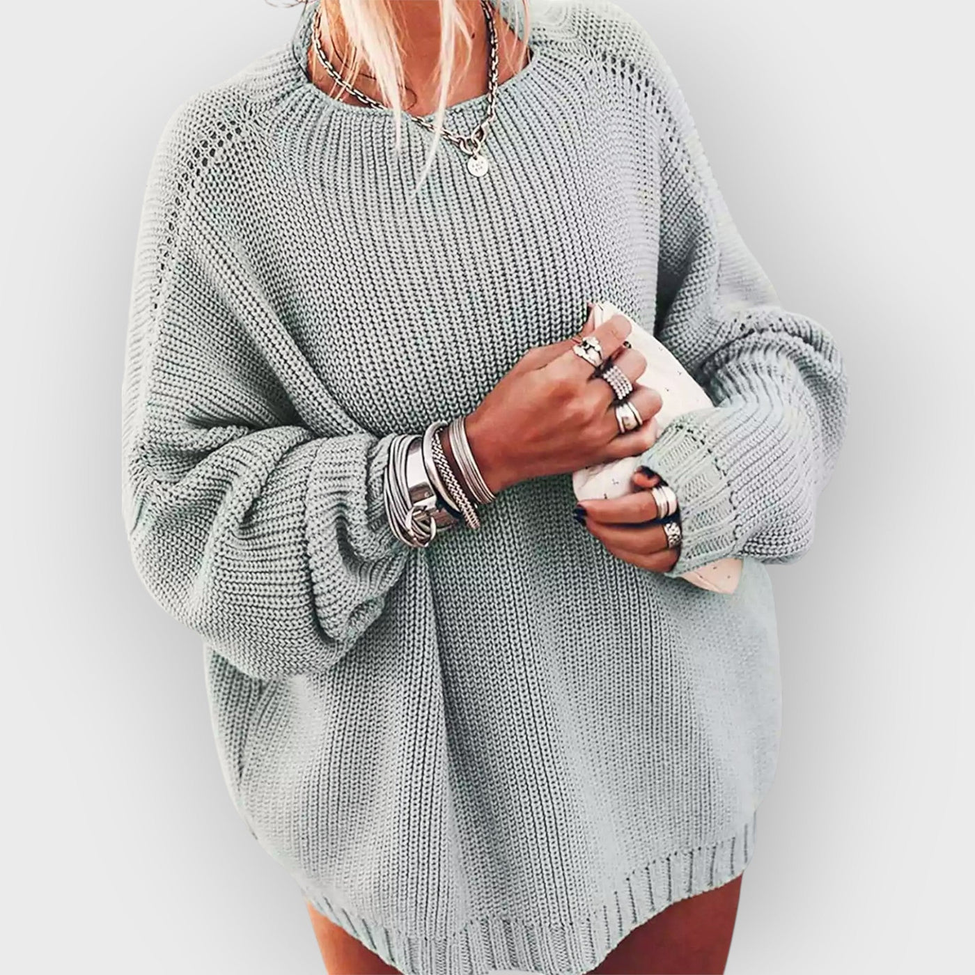 Oversized Knit Batwing Sweater & Ruffled Mini Skirt Set