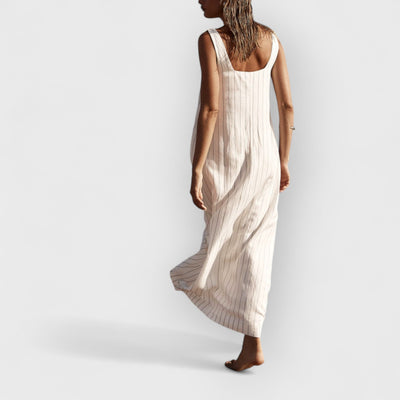 White With Charcoal Pinstripe Maxi Dress