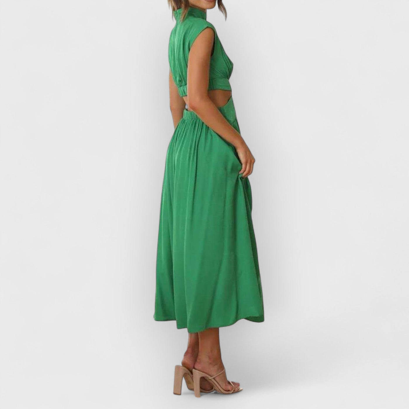 Cutout Waist Pocketed Vacation Midi Dress