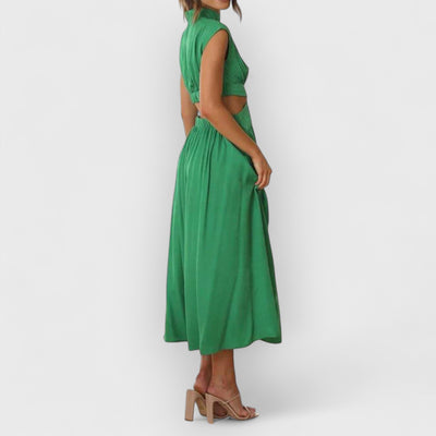 Cutout Waist Pocketed Vacation Midi Dress
