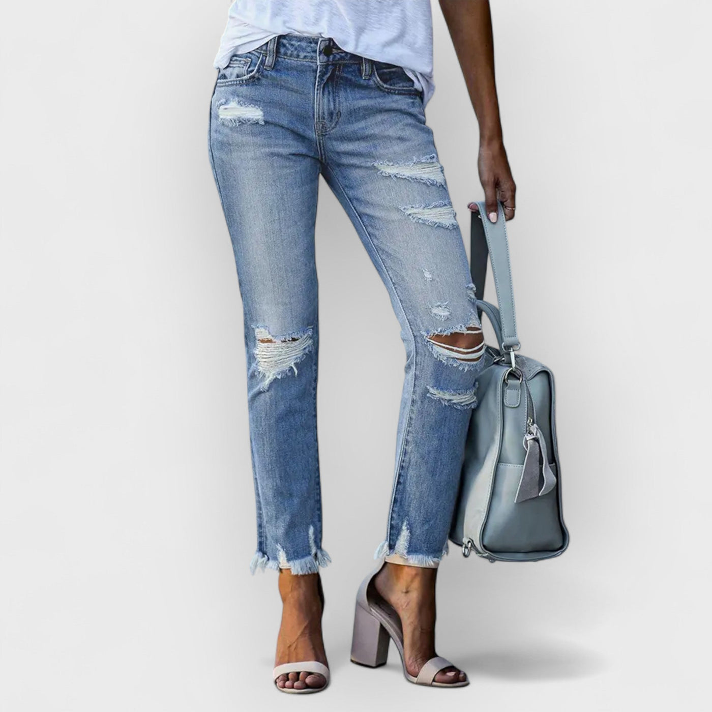 Slim Fit Ripped Cropped Jeans