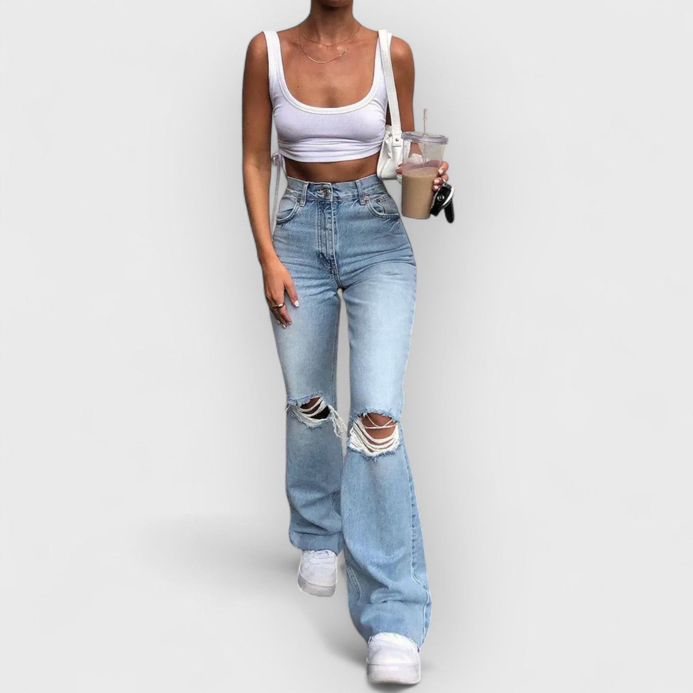 Flared Distressed Wide-Leg Jeans
