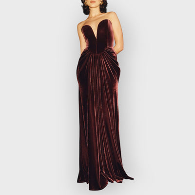 Strapless Velvet Maxi Dress - Plum