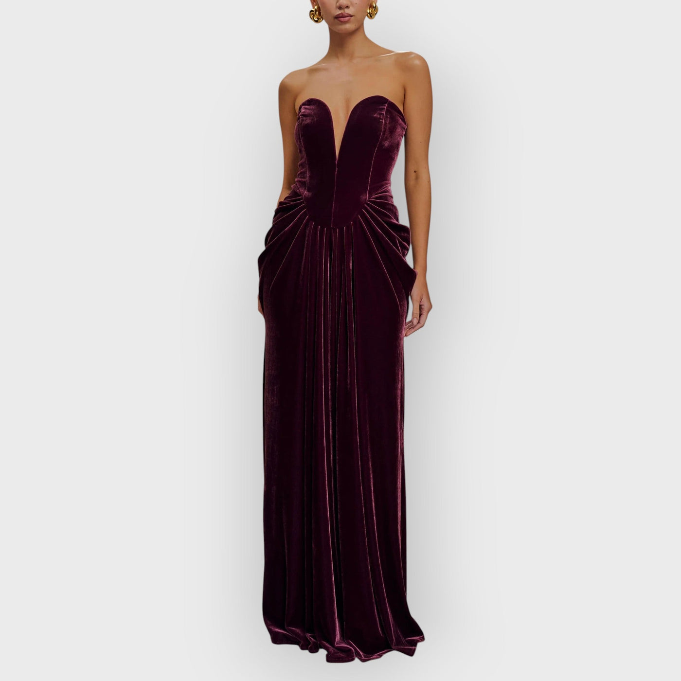 Strapless Velvet Maxi Dress - Plum
