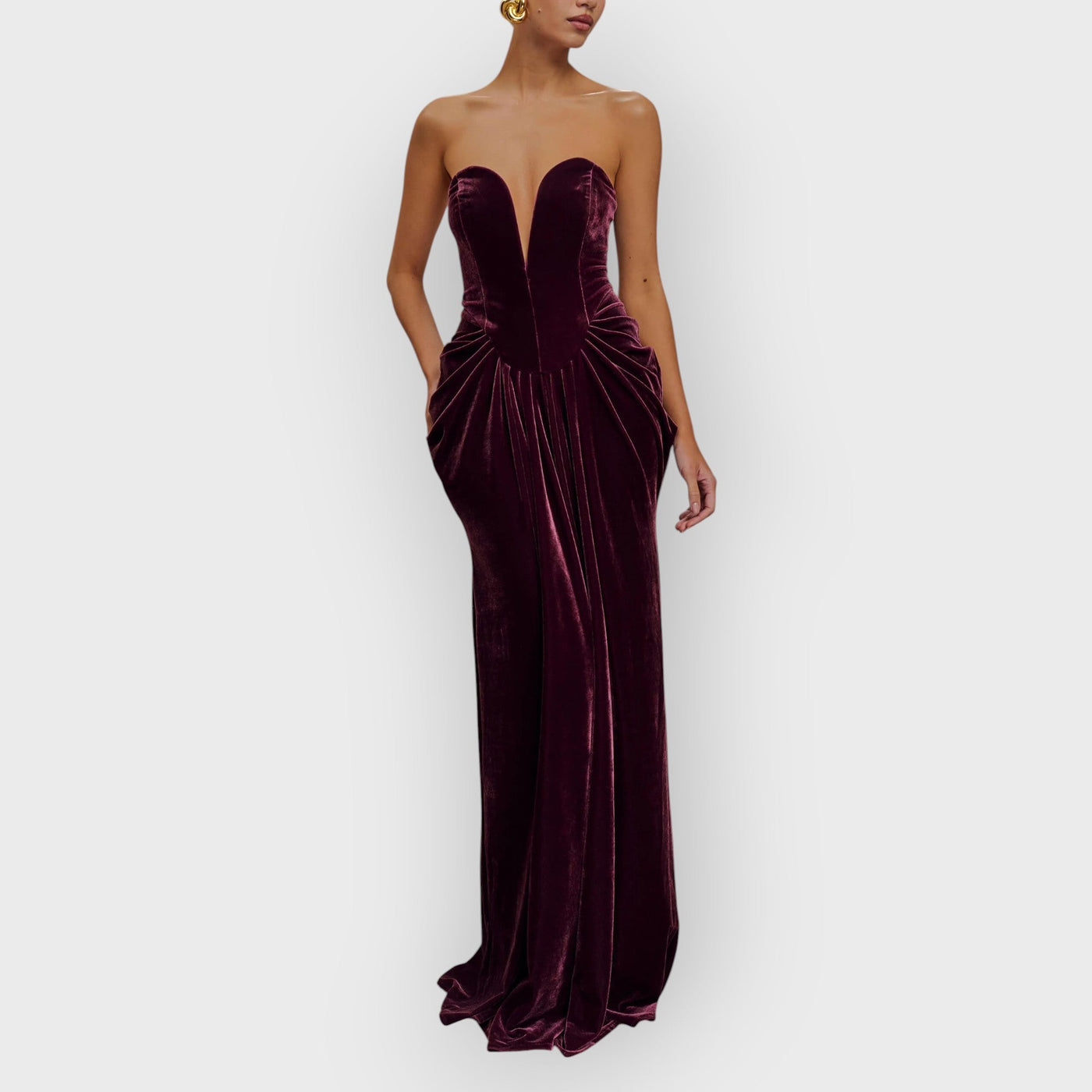 Strapless Velvet Maxi Dress - Plum