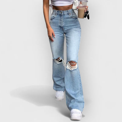 Flared Distressed Wide-Leg Jeans