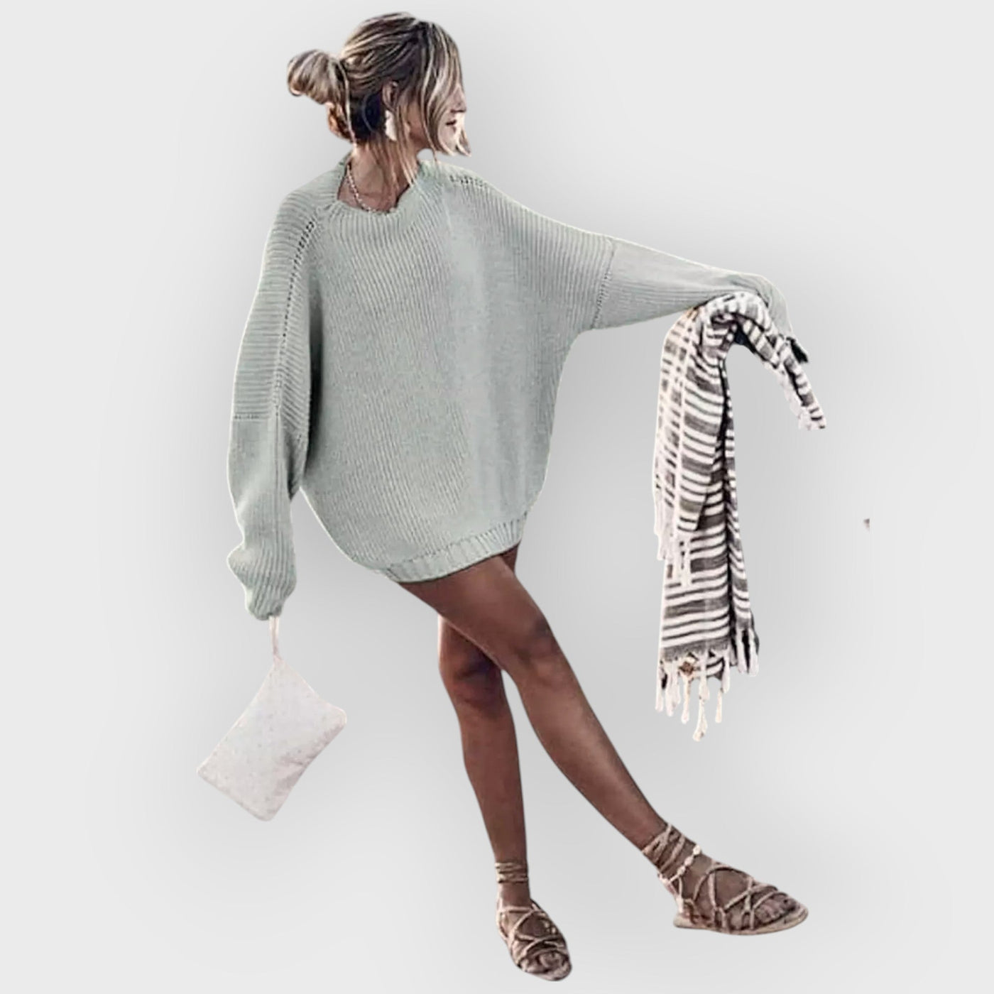 Oversized Knit Batwing Sweater & Ruffled Mini Skirt Set