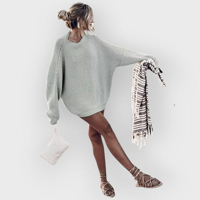 Oversized Knit Batwing Sweater & Ruffled Mini Skirt Set