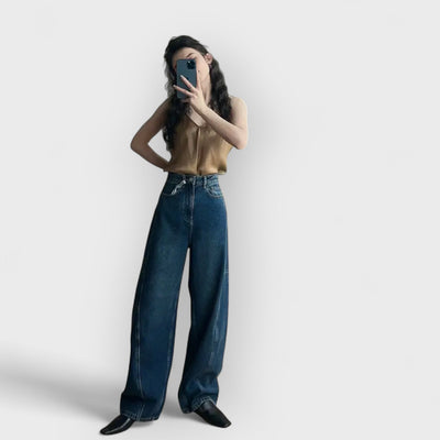 Trendy Loose Arc-Cut Denim Pants