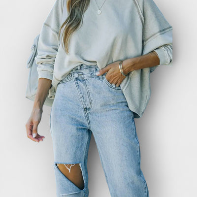 Trendy Asymmetric Distressed Denim Jeans