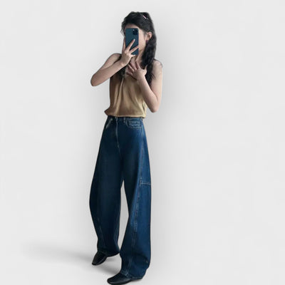 Trendy Loose Arc-Cut Denim Pants