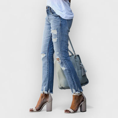Slim Fit Ripped Cropped Jeans