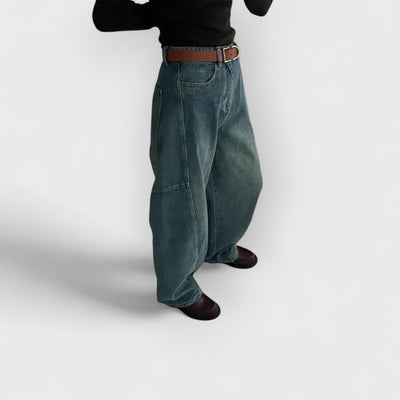Trendy Loose Arc-Cut Denim Pants