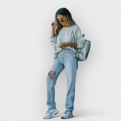 Trendy Asymmetric Distressed Denim Jeans