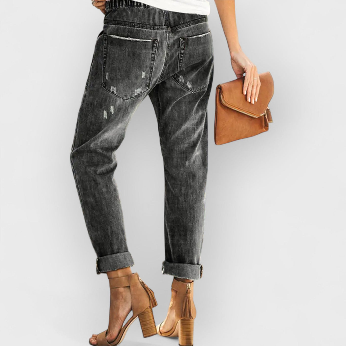 Autumn Drawstring Ripped Denim Pants