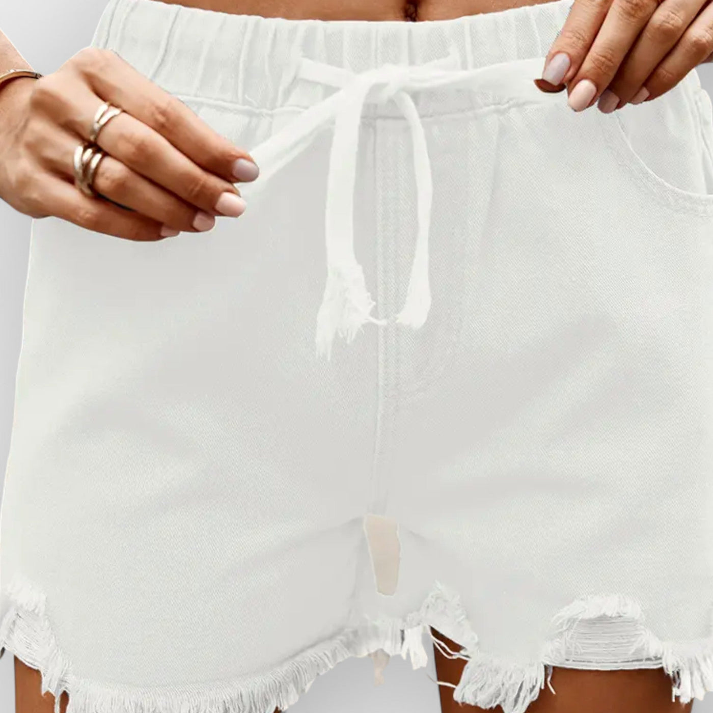 High-Waist Elastic Denim Shorts