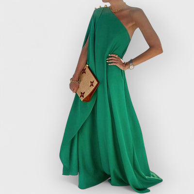 Fashionable Solid Color Loose One Shoulder Maxi Dress