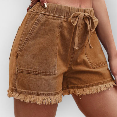 High-Waist Drawstring Denim Shorts