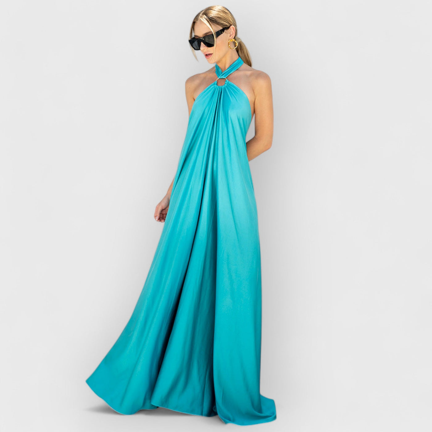 Satin  Elegant Maxi long Dress: Backless Halter Neck