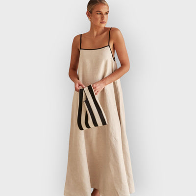Contrast Linen Maxi Dress