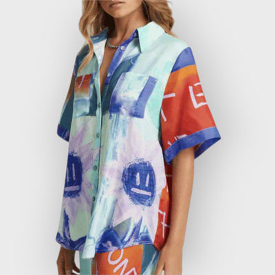Unique Ink Floral Print Short-Sleeved Loose Shirt