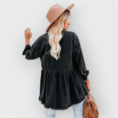Distressed Denim Button Down Shirt Jacket