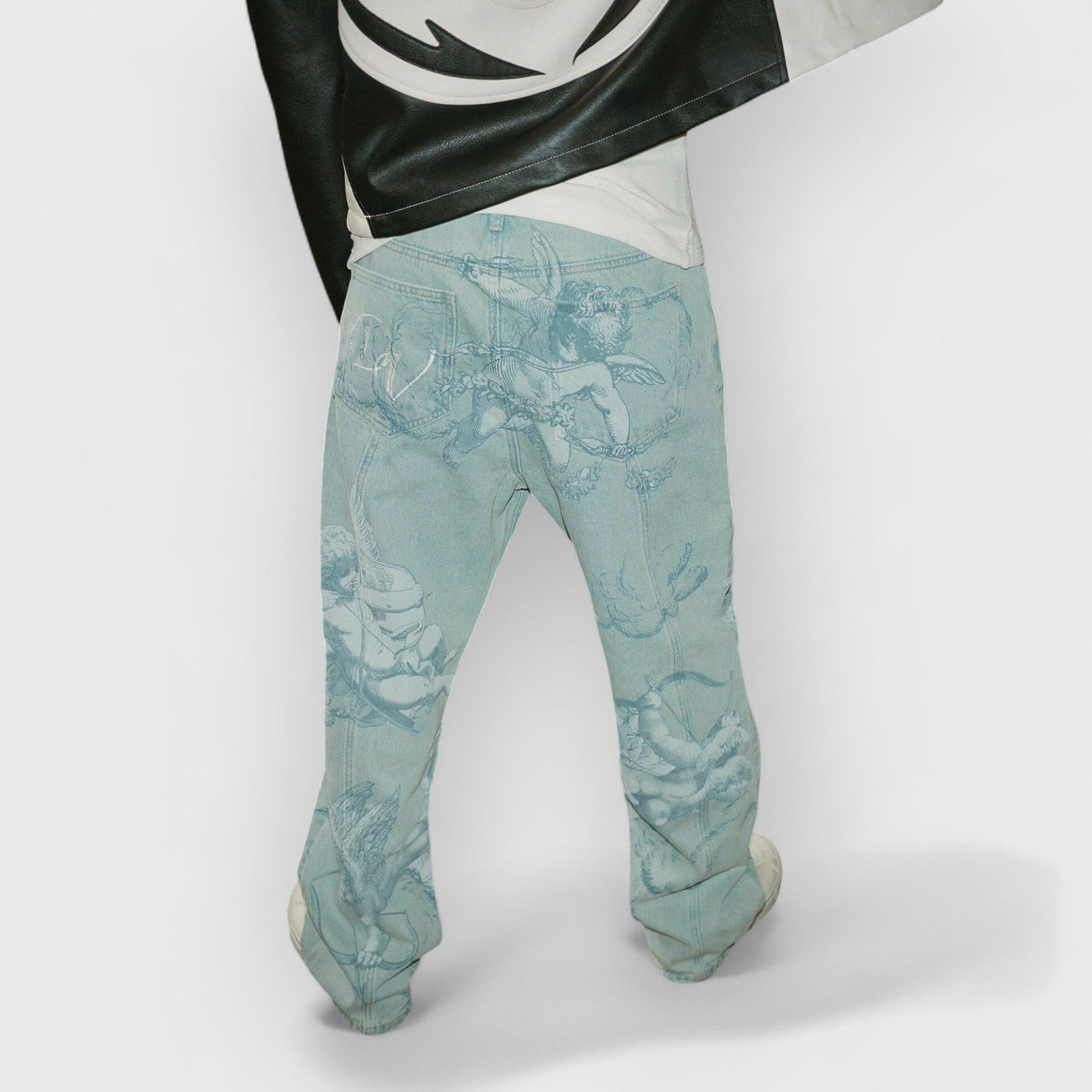 Cupid Print Washed Blue Jeans